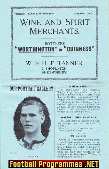Shrewsbury Town v Redditch United 1922 Football Programme 1920's