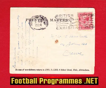 Tranmere Rovers v New Brighton 1924 - Senior Cup Final Card