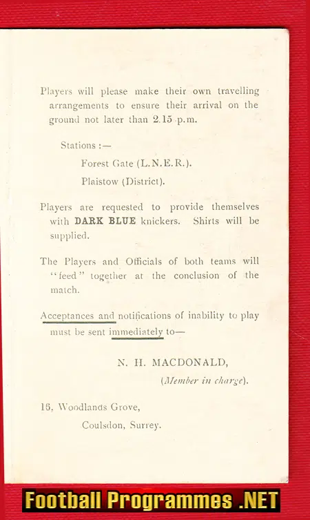 Isthmian League v Spartan League 1934 - At Clapton Players Card