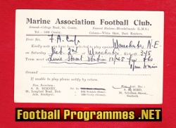Marine Athletic Football Club Players Selection Card 1937
