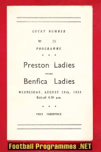 Preston Ladies v Benfica 1959 - Womens Football Match Programme