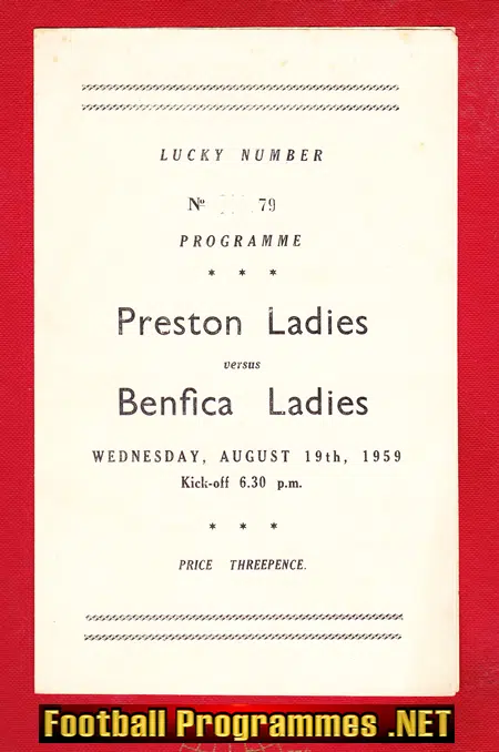 Preston Ladies v Benfica 1959 - Womens Football Match Programme