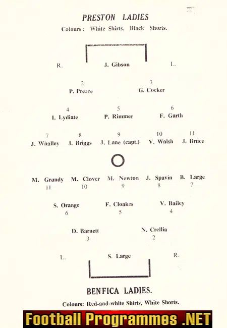 Preston Ladies v Benfica 1959 - Womens Football Match Programme