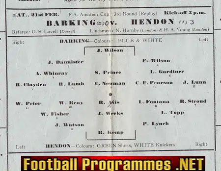 Barking v Hendon 19?? - FA Amateur Cup Replay Abandoned