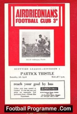 Airdrieonians Airdrie v Partick Thistle 1960s ? - no year - football programme