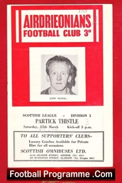 Airdrieonians Airdrie v Partick Thistle 1961 - football programme