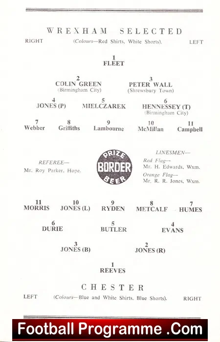 Aly McGowan Testimonial Benefit Match Wrexham 1965