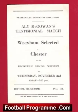 Aly McGowan Testimonial Benefit Match Wrexham 1965 - football programme