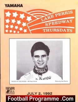 America Speedway Programme Lake Perris 1992 - speedway programme