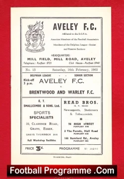 Aveley v Brentwood Warley 1963