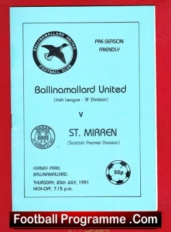 Ballinamallard United v St Mirren 1991 - Ireland Irish Friendly - football programme