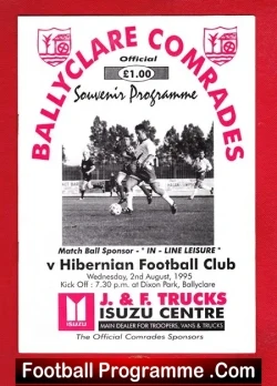 Ballyclare Comrades v Hibernian Hibs 1995 - Northern Ireland - football programme