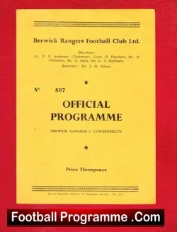 Berwick Rangers v Cowdenbeath 1957 - football programme
