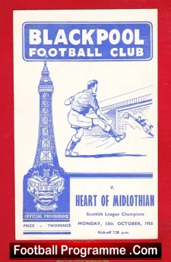 Blackpool v Heart Of Midlothian Hearts 1958 - Friendly Match - football programme