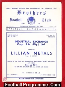 Brothers v Durban City 1965 - South Africa Football - football programme