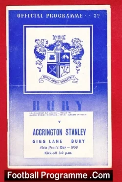 Bury v Accrington Stanley 1958 - football programme