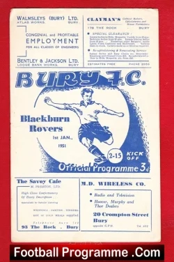 Bury v Blackburn Rovers 1951 - football programme