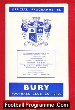 Bury v Hartlepool United 1959 - football programme