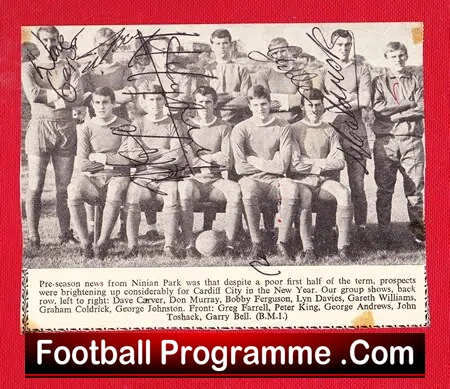Cardiff City Football Club Multi Signed Team Squad Picture 1960s