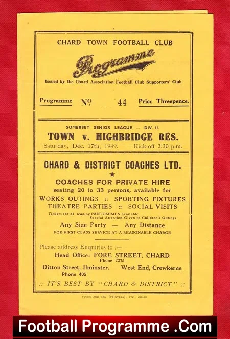 Chard Town v Highbridge Town 1949 – Somerset Senior League