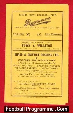 Chard Town v Williton 1949 - Somerset Senior League - football programme