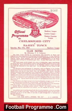 Chelmsford City v Barry Town 1947