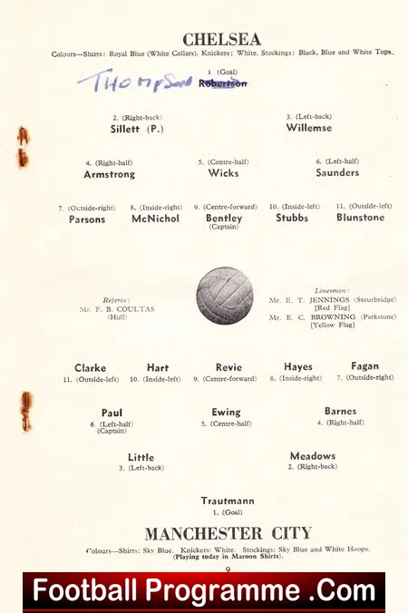 Chelsea v Manchester City 1955 - League Champions Season 54/55