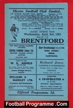 Chester v Brentford 1963 - football programme