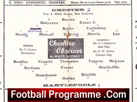 Chester v Hartlepool United 1963