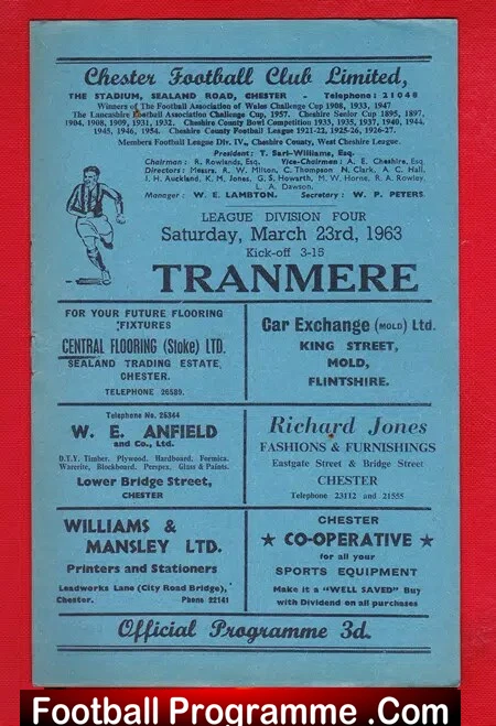 Chester v Tranmere Rovers 1963 – Division Four