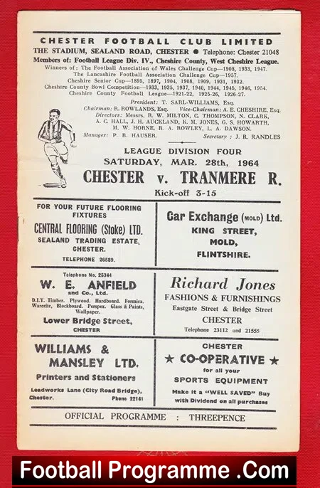 Chester v Tranmere Rovers 1964