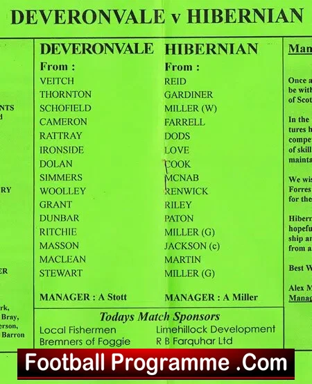 Deveronvale v Hibernian Hibs 1995 Highland Football League Banff