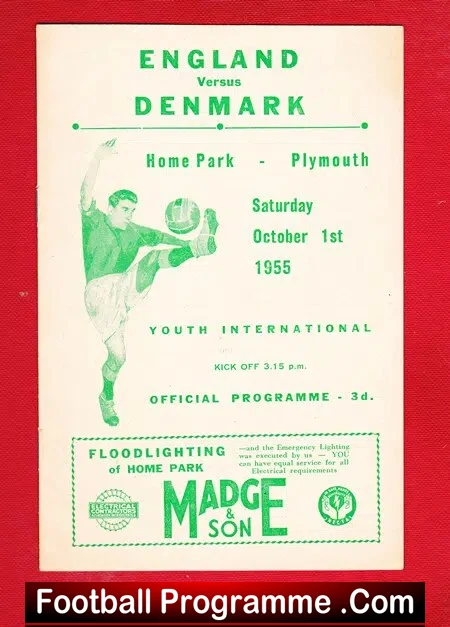 England v Denmark 1955 – Youth International at Plymouth