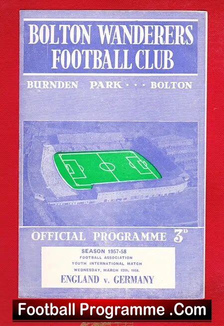 England v Germany 1958 - Youth International at Bolton Wanderers