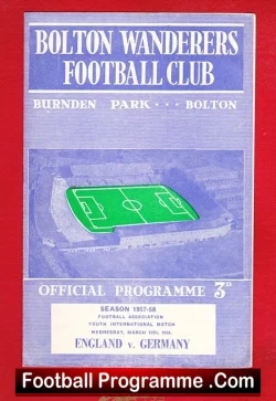 England v Germany 1958 - Youth International at Bolton Wanderers