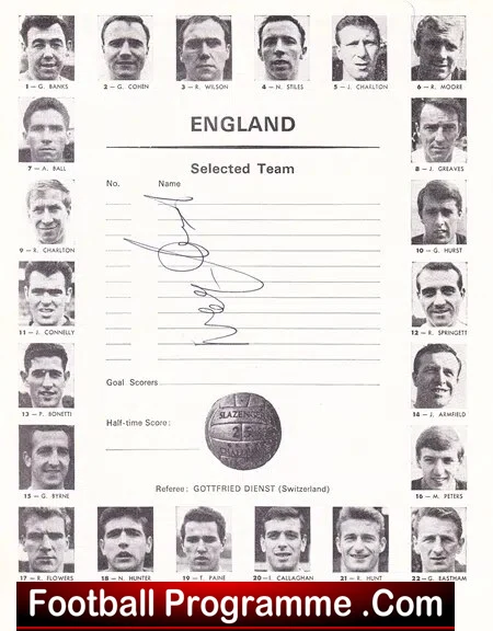 England v Germany 1966 - World Cup Final 66 Signed Nobby Stiles