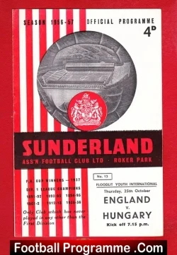England v Hungary 1956 - Youth International at Sunderland - football programme