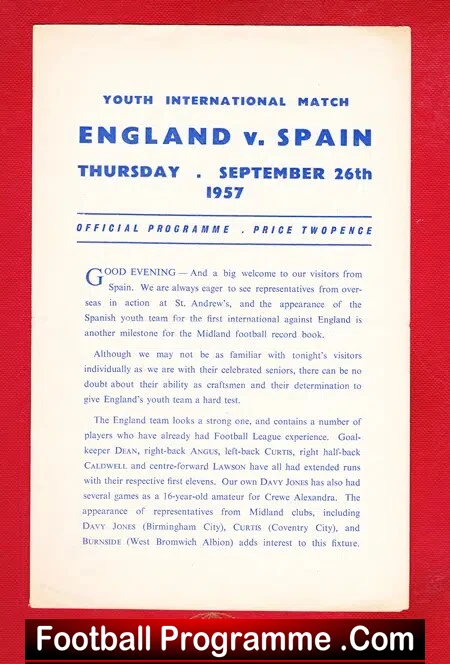 England v Spain 1957 - Youth International at Birmingham City