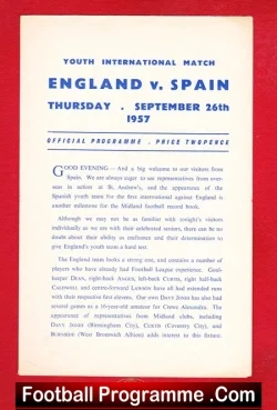 England v Spain 1957 - Youth International at Birmingham City - football programme