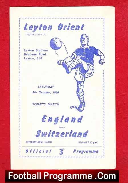 England v Switzerland 1960 – Youth International Leyton Orient