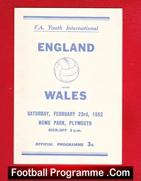 England v Wales 1952 – Youth International at Plymouth