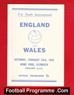 England v Wales 1952 – Youth International at Plymouth