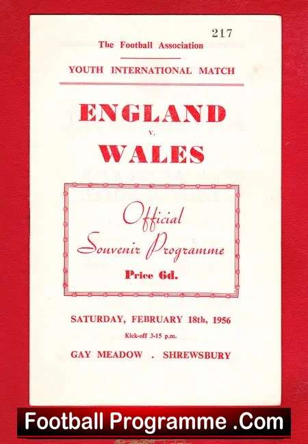 England v Wales 1956 – Youth International at Shrewsbury