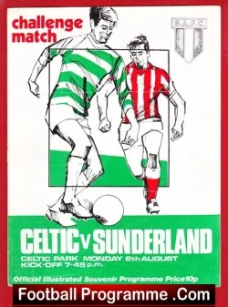 Glasgow Celtic v Sunderland 1973 - Challenge Match - football programme