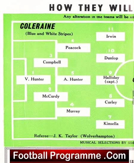 Glenavon v Colraine 1965 - Irish Cup Final in Belfast Ireland