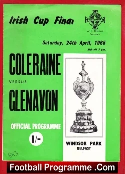 Glenavon v Colraine 1965 - Irish Cup Final in Belfast Ireland - football programme