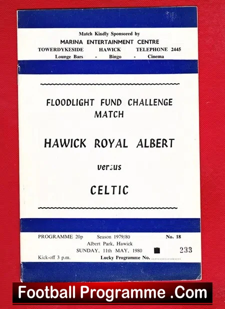 Hawick Royal Albert v Glasgow Celtic 1980 – Floodlight Friendly