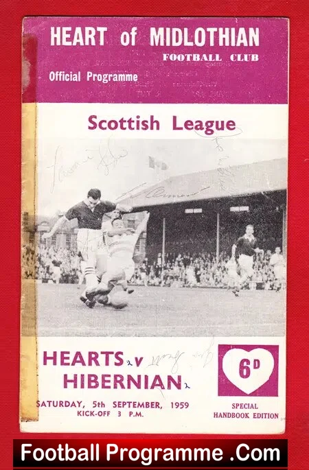 Heart Of Midlothian v Hibernian Hibs 1959 Multi Signed Autograph