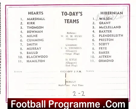 Heart Of Midlothian v Hibernian Hibs 1959 Multi Signed Autograph