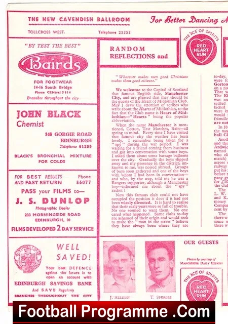 Heart Of Midlothian v Manchester City 1951 - Friendly Scotland